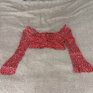 Floral Red Women's Cropped Blouse